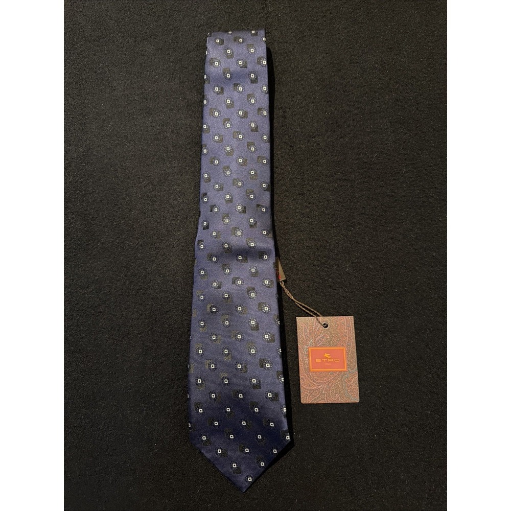 ETRO Double Sided Italian Dark Blue Geometric Print‎ NWT